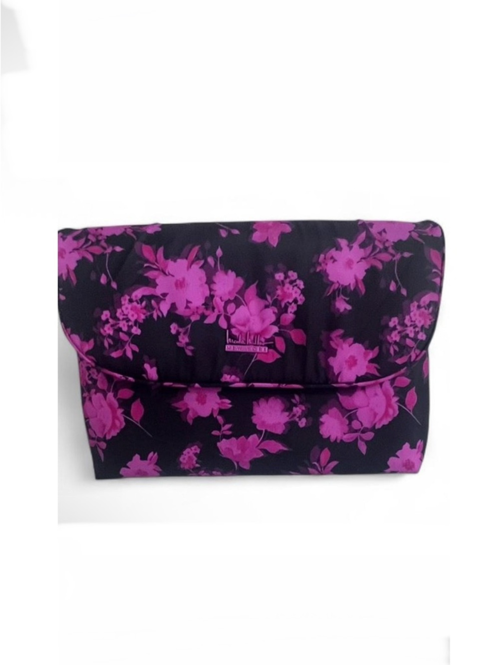 Nicole Miller Black Cosmetic Bag with Bright Pink Floral Print
